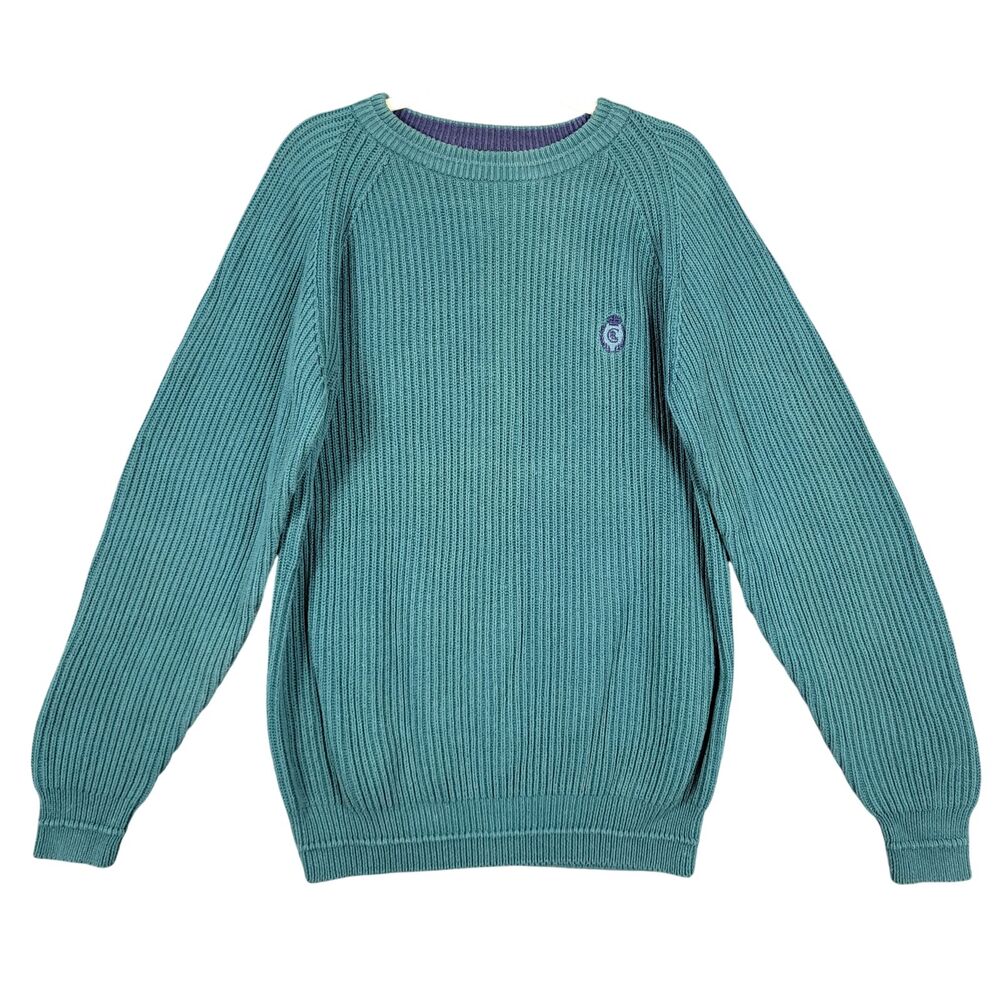 Vintage Chaps Ralph Lauren Green Embroidered Crest Rib Knit Sweater SIZE LARGE
